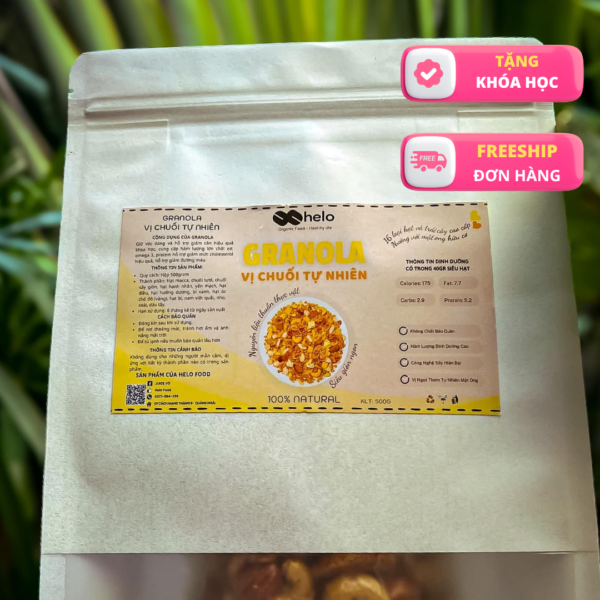 Granola Vị Chuối Helo Food,  Ăn Sáng Nhanh Gọn, Không Lo Tăng Cân